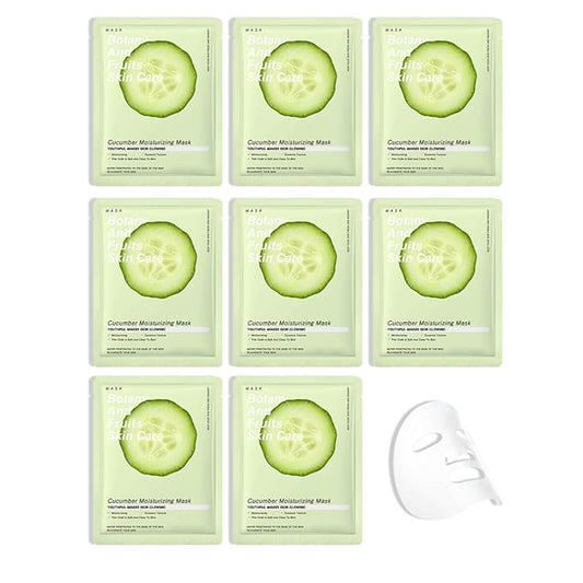 CAKAILA 8 Pack Cucumber Face Sheet Mask Skincare,Hydrating Face Mask For Sensitive Skin,Moisturize,Soothing,Nourish for All Skin Types,Natural Spa Party Facial Mask Skincare Set for Women Men