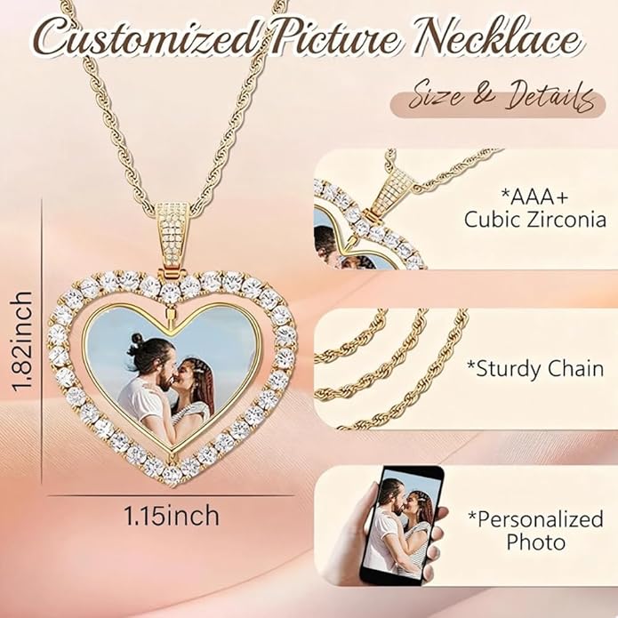 CLYLIFE Picture Necklace Personalized Photo,Custom Disc/Heart Pendant for Men Women Dad Mom Customized Necklace with Chain Photos Memorial Gifts for Mother's Day, Birthday, Anniversary