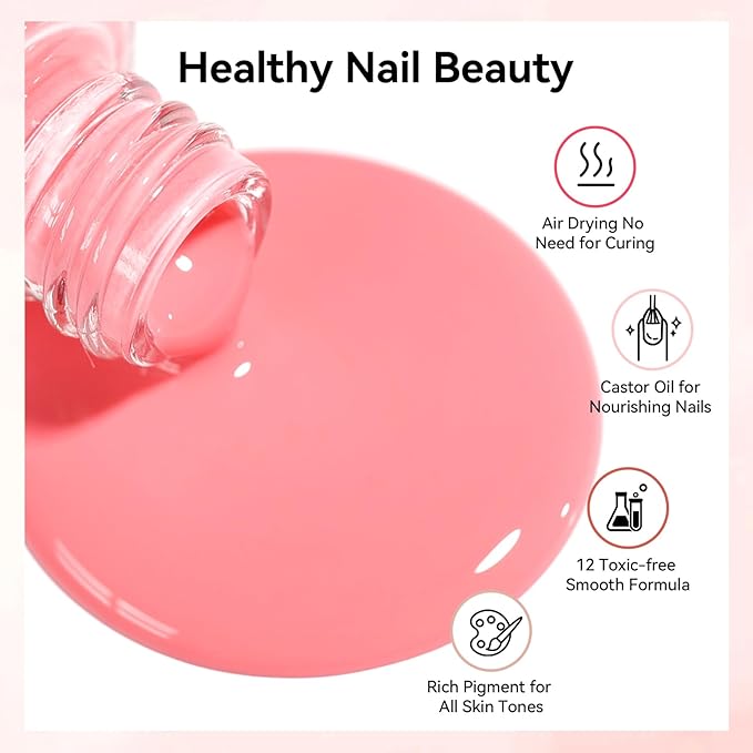 Nailshion Nail Polish Set with Base-Top Coat 16 Colors Nude Pink Beige Rose Neutral Collection Skin Tones Milky Fingernail Polish with Remover Pads, Nail Art Manicure Salon DIY at Home for Women