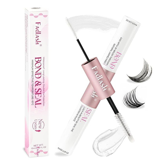 FADLASH Lash Bond and Seal 12ml Waterproof Lash Cluster Glue for Eyelash Clusters Super Strong Hold 48-72 Hours Eyelash Glue Clear
