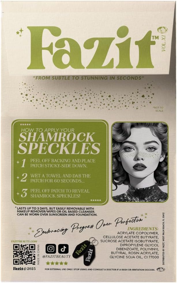 Fazit Makeup Patches - Shamrock Speckles - Glow Up Make-Up Patches - Cute Glitter Makeup Accessories for Women - Cosmetic Glitter for Face