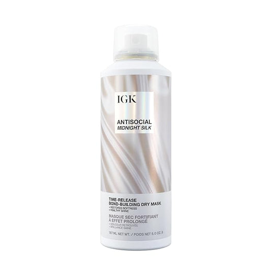IGK Antisocial Midnight Silk Bond-Building Dry Hair Mask – No-Rinse Leave-In Treatment with Vegan Silk Protein – Limited Edition Design, 5 oz