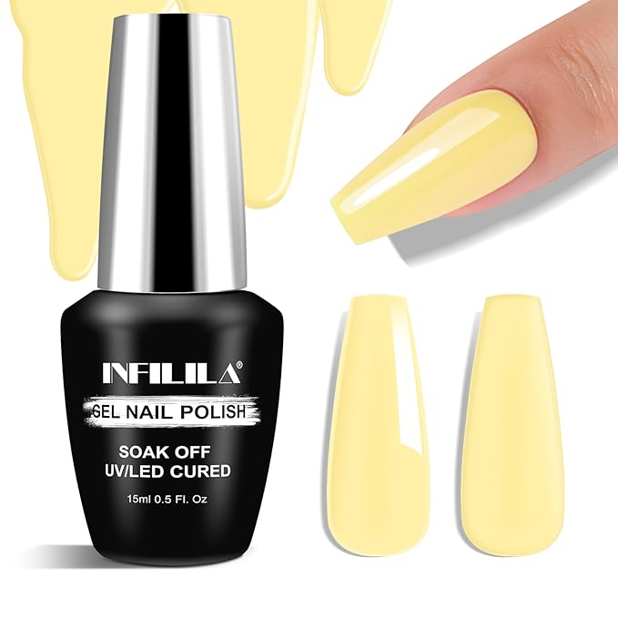 NXJ INFILILA Pastel Yellow Gel Nail Polish, 15ml 0.51oz Light Butter Yellow Gel Polish One-Stroke Coloring, Hema Free Bright Color High Gloss Soak Off Manicure Salon DIY SQ112