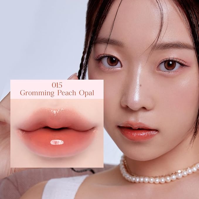 CLIO CRYSTAL GLAM TINT (015 GROOMING PEACH OPAL), Glossy Finish, Lightweight, Buildable, Glass-Like, Smoothing, Long-Lasting, Vivid