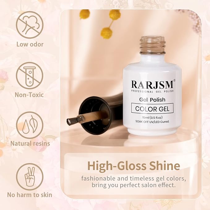 RARJSM Nude Brown Gel Nail Polish Clear Sheer Brown Dark Skin Tone Caramel Color French Manicure Natural Milky Jelly Nail Gel Polish Varnish Curing Requires 1pcs 15ml for Home Salon Nail Art DIY