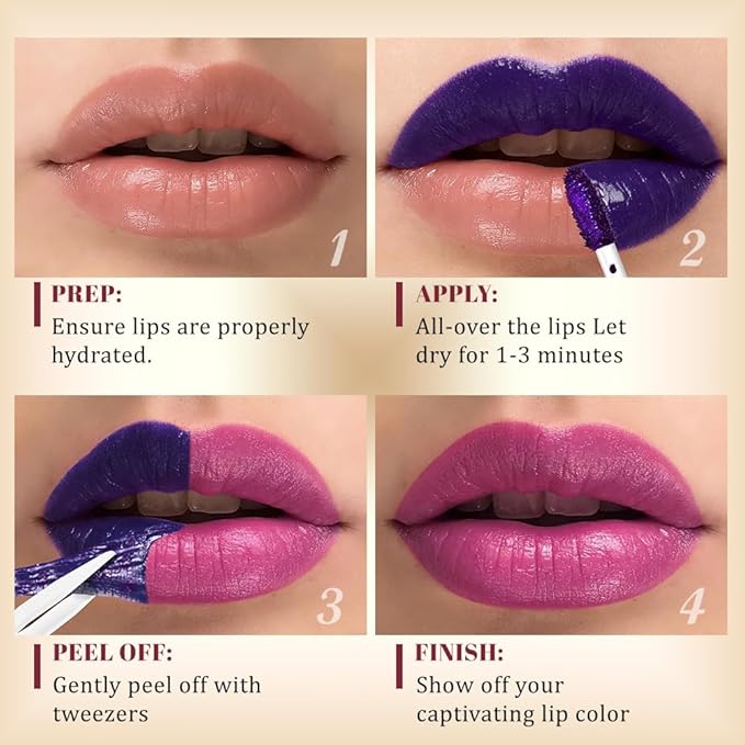 evpct 3Pcs Peel Off Lip Stain Tints with Tweezer, Liquid Lipstick Lip Stain Gloss Long Lasting Waterproof for Women, Non-stick Cup Lipstick Peel Off Highly Pigmented 24 Hrs Original Lips Stains, Set02