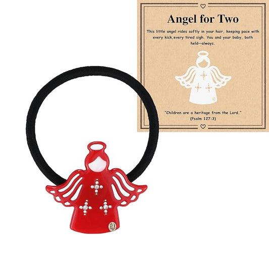 Mom To Be Gift "Guardian Angel" Premium Acetate French Hair Ties, Christian Pregnancy Gifts for Expecting Mom, Unique Wishing Well Cheer Mom Gift, First Time Moms Gifts With Gift Box
