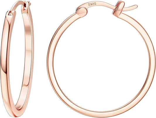 Hayoso 18K Gold Plated Hoop Earrings - 925 Sterling Silver Hoop Earrings Womens Hypoallergenic Hoops | Square Tube Hoop Earrings for Women 15mm/20mm/30mm/40mm