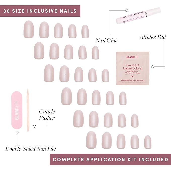 Glamnetic Press On Nails - Pure Intentions | Glossy, Semi-Transparent, Short Round Nails, Salon Quality | 12 Sizes - 30 Nail Kit with Glue