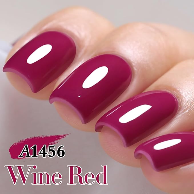Double Rhythm Gel Polish 15ML Jelly Sheer Pastel Light Milky Color Pearl White Bottle 1 PC 0.5 OZ Full Size Nail Art Salon at Home (Wine Red-D1456)