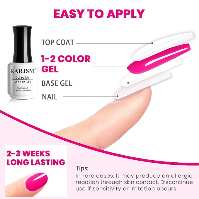 RARJSM Hot Pink Gel Nail Polish Neon Pink Gel Polish BrightPink GelNailPolish 1PCS 15ML Long Lasting Gel Polish Soak off U V Curing Required Nail Art Varnish Salon DIY at Home