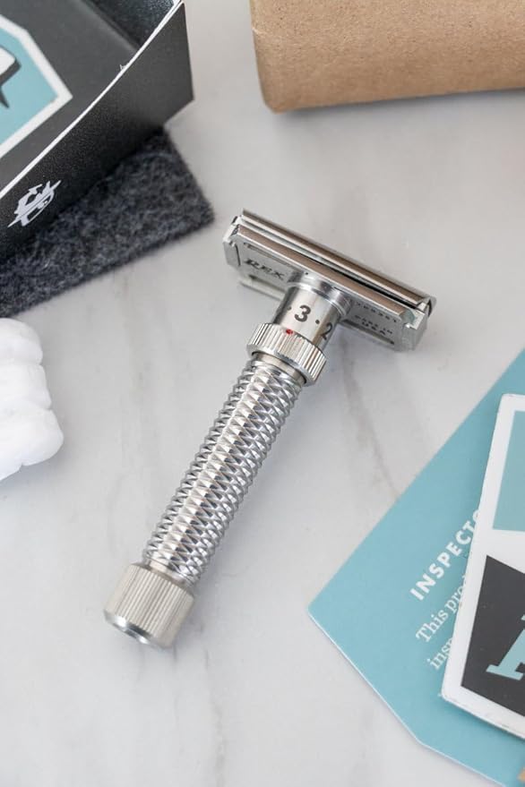 Rex Supply Co. Konsul Adjustable Slant Safety Razor – Stainless Steel Double Edge Razor with Diamond Grip | Customizable Shaving Precision | Made in USA | Wet Shaving Essential