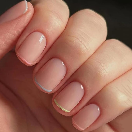 XZMeiLun Colour French Tips Press On Nails Extra Short Square, Extra Short French Tip Nails, Designer Reusable Acrylic Nails Press Ons, Fake Nails With Glue On Nails, Daily Wea False Nails For Women