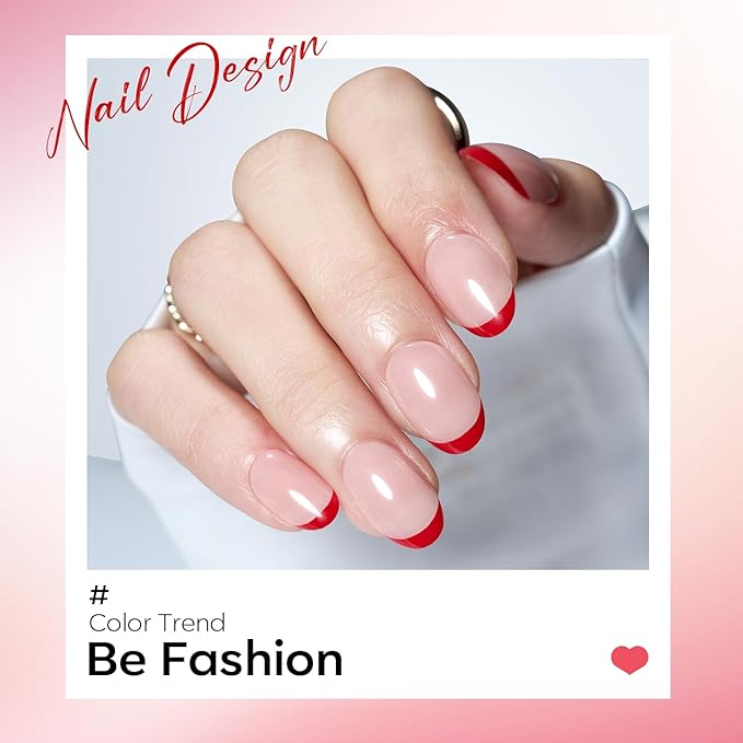 Modelones Red French Tip Press on Nails Short, Valentines Oval Fake Nails, Reusable Nail Kit with Nail Glue Adhesive Tabs Mini Nail File, Nails Press Ons 32Pcs 16Sizes, Women Girl Gift