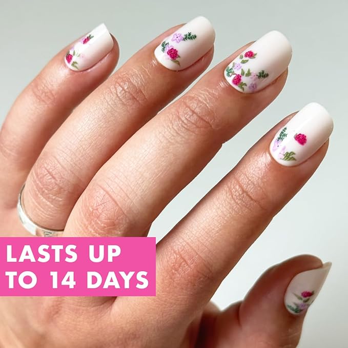 Olive & June Instant Mani Press-On Nails | (Glue) Short, Squoval 42 Fake Nails, 21 Sizes | Non-Toxic, Long-Lasting Recycled Materials Realistic Look | Salon-Quality at Home | Rose Bouquets
