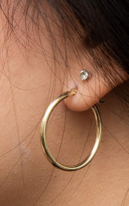 14K Gold Classic Real Hoop Earrings, (2mm Tube)