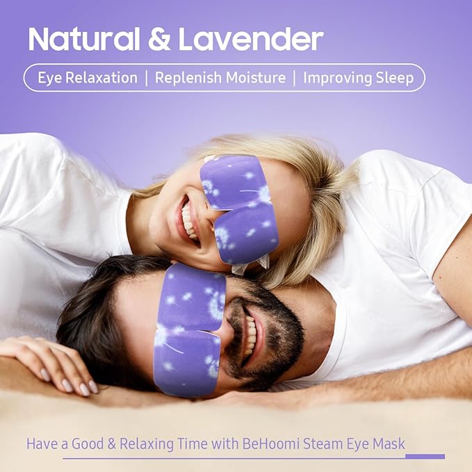 BeHoomi 30Packs Steam Eye Mask, Heated Eye Mask Warm Compress for Eyes, Self Heating Disposable Steam Mask for Home Sleep, Spa, Travel Essentials & Relaxation Gifts, Stocking Stuffers (Lavender)