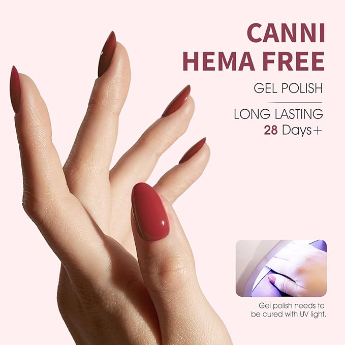 CANNI Red Gel Nail Polish - 1Pcs Dark Red Gel Polish High Gloss Soak Off U V Nail Manicure Salon DIY