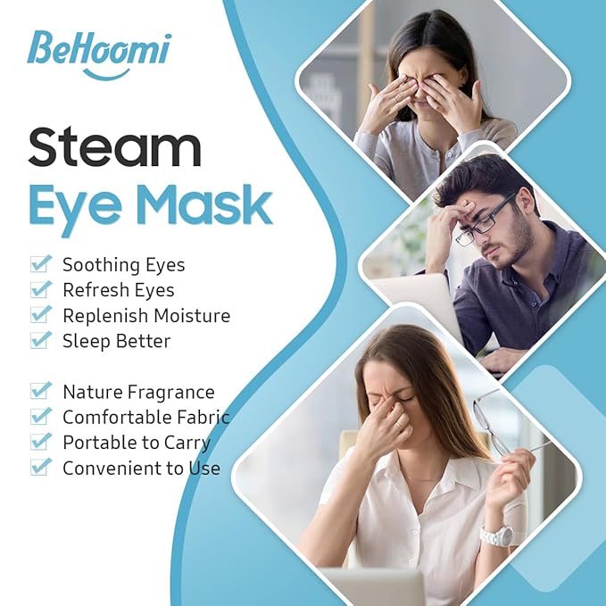 BeHoomi 20 Packs Steam Eye Mask, Heated Eye Mask Warm Compress for Eyes, Disposable Self Heating Steam Mask Sleep, Spa, Travel Essentials & Relaxation Gifts for Women, Stocking Stuffers (Jasmine)