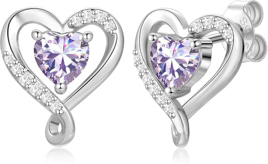 Zifeel Earrings for Women, S925 Sterling Silver Rose Gold Birthstone Heart Studs Earring for Girlfriend Wife, Anniversary Birthday Christmas Valentines Mothers Day Gifts Jewelry for Women Wife Her Mom