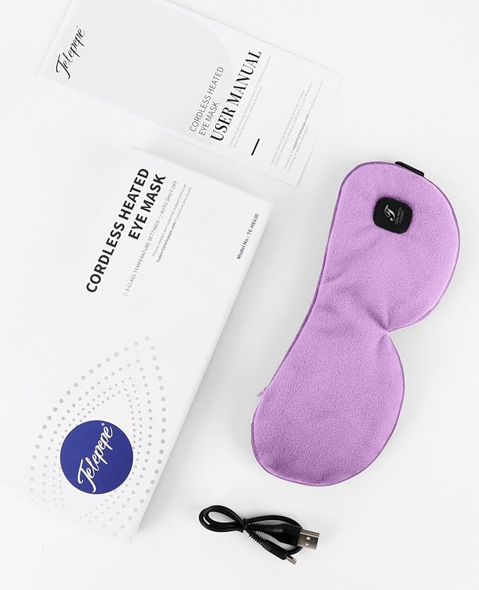 Heated Eye Mask for Dry Eyes, Cordless Warm Eye Compress, Blepharitis, Styes, 1000mAh, Washable Cover, Gifts for Family and Friends, Travel (Purple)