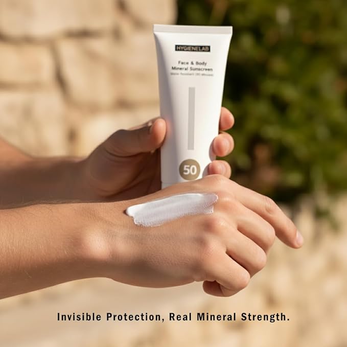 HygieneLab Mineral Sunscreen SPF 50 – Invisible Sheer Finish, Rated Excellent on Yuka, Zinc Oxide, Broad Spectrum UVA/UVB Protection, Reef Safe, Aloe Vera & Shea Butter Hydration (Large 6 oz)