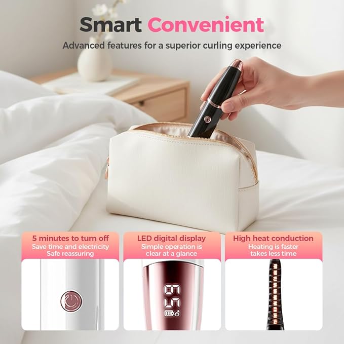 2026 Heated Eyelash Curler, Heated Lash Curler Rechargeable USB Electric Eyelash Curler, Fast Heat Up, Long Lasting with Led Display, Heat with 4 Temp Settings Makeup Tool (Black)