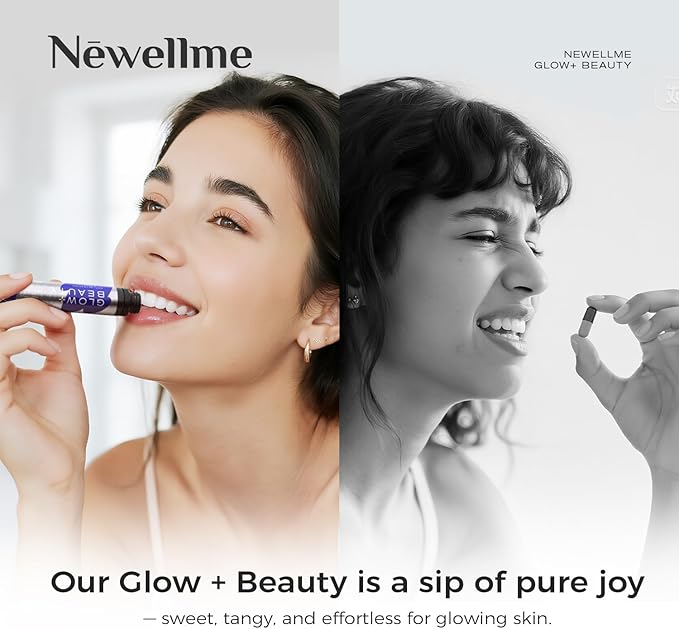 NEWELLME Antioxidant Collagen Shots – Glow+ Beauty Liquid Antioxidant with Hyaluronic Acid, Anti-Glycation Support for Smooth, Radiant Skin, Hair & Nails, 42 Bottles