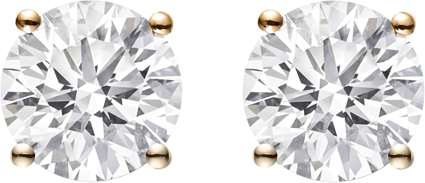 IGI Certified LAB-GROWN Round Cut Diamond Earrings 4 Prong (D-F Color, VS Clarity) Diamond Stud Earrings for Women, Elegant Stud Earrings