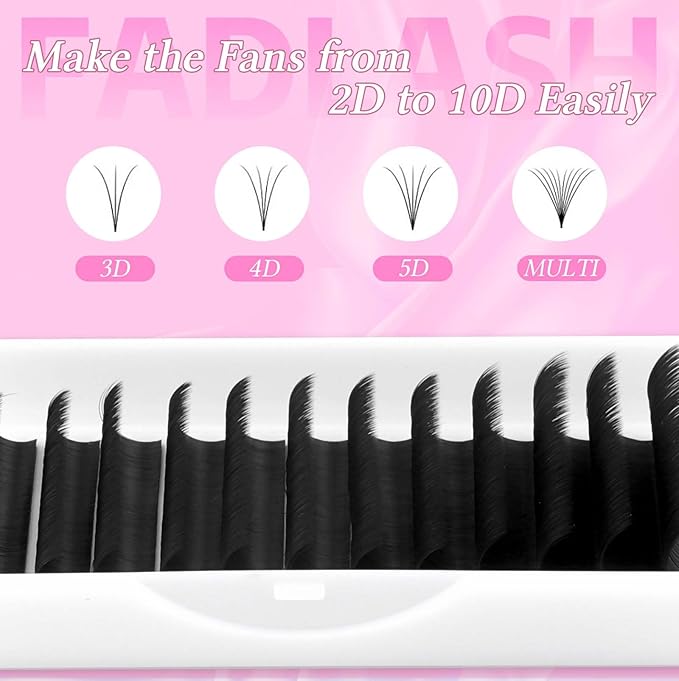 FADLASH Volume Lash Extensions Easy Fan Lashes 3D~10D D Curl Volume Fans 0.05 0.07mm Self Fanning Eyelash Extensions 8-20mm Length (0.05-D, 13mm)