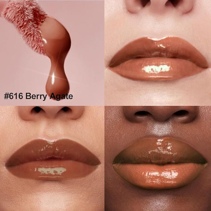 Rosewood Nude Hydrating Lip Gloss Tint–High Pigment Plumping Lip Tint,Long-Lasting Waterproof Lip Lacquer,for Brightening Lips with Buildable Radiant Gloss,Gift for Women Holiday Makeup,616#