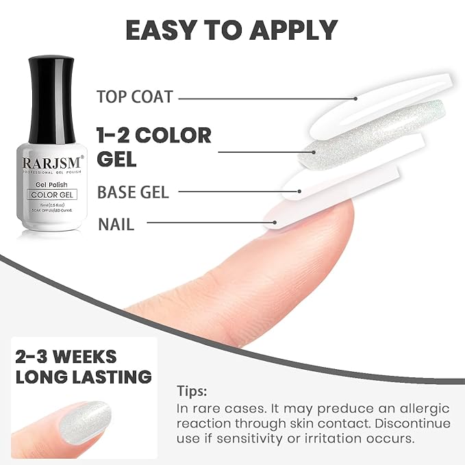 RARJSM Glitter Gel Nail Polish Pearl Shell White Chunky Sparkle Diamond Rainbow Shimmer Jelly Iridescent Gel Polish Single Bottle Soak off UV LED Cured for Home Salon Manicure 15ML 1PC
