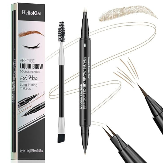 Microblading Eyebrow Pencil,2-in-1 Dual-Ended Eyebrow Pen with 2 Tip brow pen and Precise Brush-Tip,Brow Pen for Natural Waterproof and Long-Lasting Brows (Light brown)