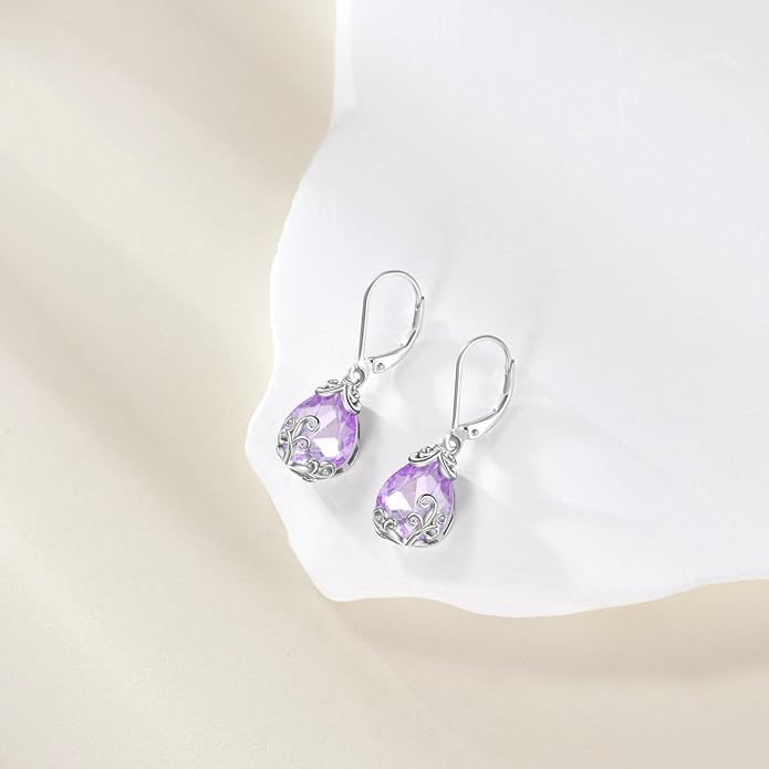 POPLYKE Celtic Filigree Teardrop Drop Dangle Earrings Sterling Silver Leverback Earrings Jewelry for Women