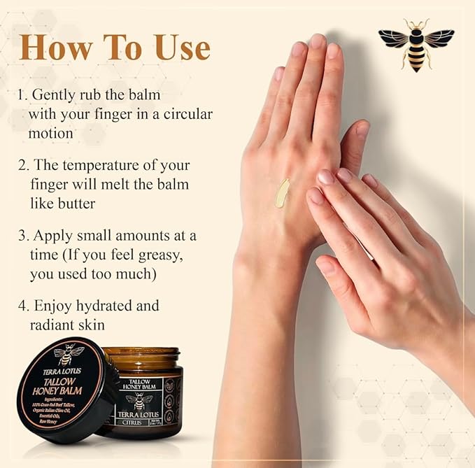 Organic Grass-Fed Beef Tallow Balm with Raw Honey - Moisturizing Cream for Soft, Smooth Skin - Handmade All-Natural Moisturizer (2 Oz, Lavender)