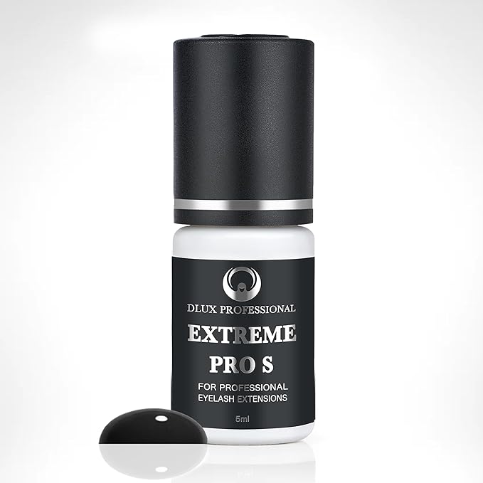 DLUX PROFESSIONAL Eyelash Extension Glue for Professionals - 8 Weeks Retention, 1 Sec Drying Time, Latex Free Semi Permanent Individual & Volume Lash Extension Glue Black