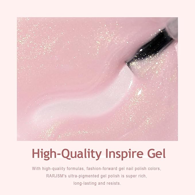 RARJSM Nude Glitter Pink Gel Polish Sparkle Pink Gold Shimmer Pigment Jelly Gel Nail Polish Sheer Transparent Neutral Color Skin Tone 15ml Natural Soak off UV LED Cured for Home Salon DIY Nail Art