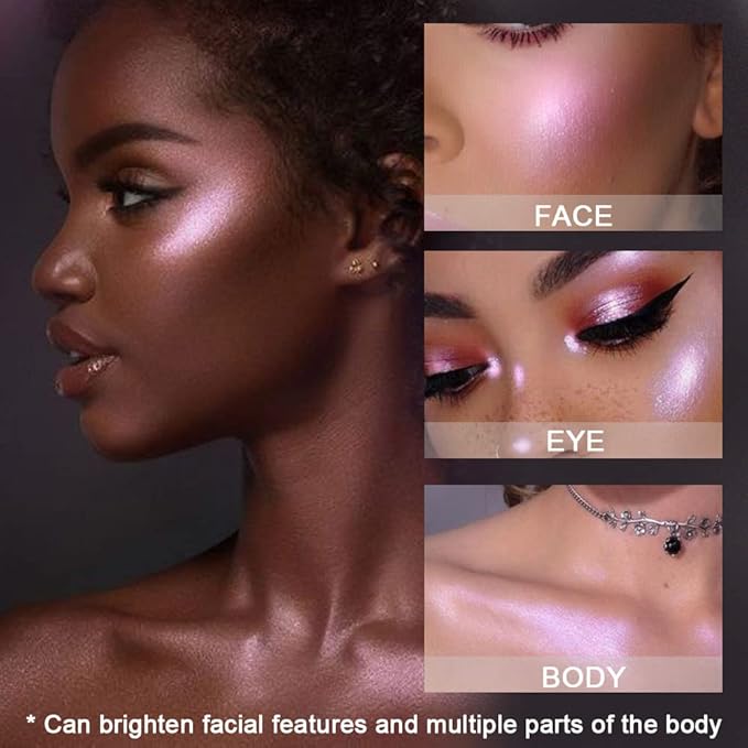 8 Color Face Cheek Highlighter Makeup Palette Shimmer Glitter Iridescent Multichrome Holographic Eyeshadow Palette Purple Rainbow Glitter Highlighter Makeup Highlight and Contour Chrome Eye Make up
