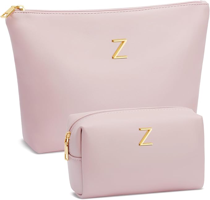 Valentine's Day Gifts for Women Girlfriend Initial Makeup Bag for Teen Girls Personalized Gifts for Friend Teacher Mom Wife Cosmetic Travel Toiletry Bag(Pink,Z)