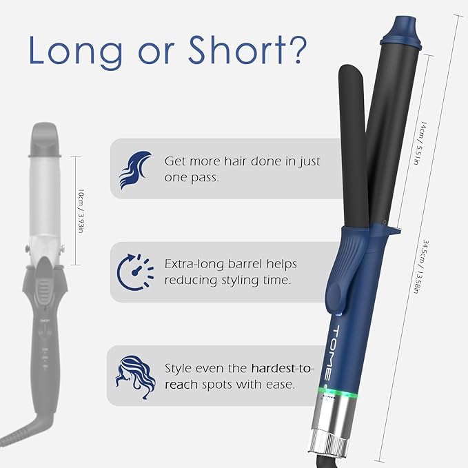 1.25 Inch Oval Curling Iron with Clamp, 6-Level Dial Temp Control 180–450℉, Tourmaline Ceramic, Fast PTC Heating, 100–240V Dual Voltage Long Barrel Curler