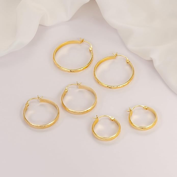 DZCYAN 14K Gold Hoop Earrings for Women Gold Hoop Earrings for Women Hoops Earring for Womens Grainy Hoops Earring for Womens 20/25/30mm