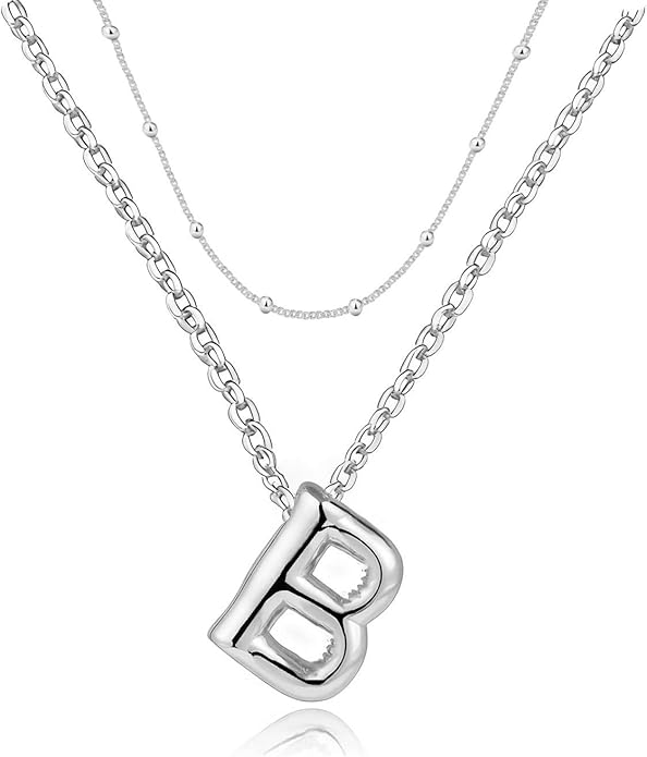 PANSHI Gold Initial Necklaces Gifts for Teen Girls Women Girlfriend Teen Girl Gifts Trendy Stuff Layered Bubble Letter Necklace Gold Jewelry Birthday Gift