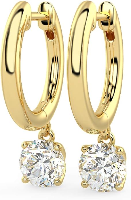 1/2 to 4 Carat Lab Grown Diamond Huggie Hoop Earrings for Women I 14k Gold Earrings (G-H, VS1-VS2, 0.50 to 4.00 cttw) Dangling Drop I Brilliant Cut Diamond Hoops by Carbon Atelier