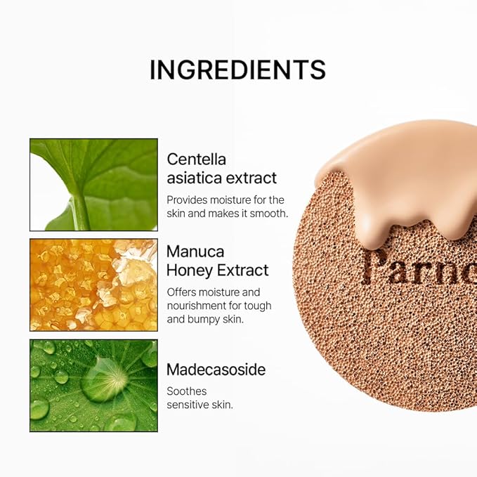 Parnell Cicamanu Serum Cushion 55N Rich Java 0.52 fl oz | Hydrating Serum Foundation for Soothing, Pore Blurring & Radiant Glass Skin | Lightweight Korean Cushion for Sensitive Skin | K-Beauty
