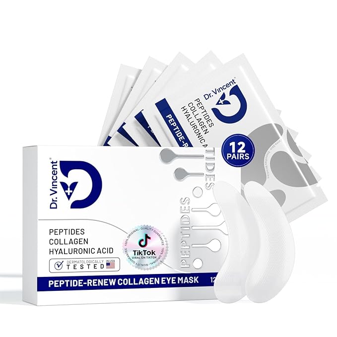 Dr Vincent Peptide Under Eye Patches, Firming Eye Patches Instant Reduces Dark Circles and Puffiness, Collagen Under Eye Mask for Bags Treatment, Wrinkles, 12 Pairs