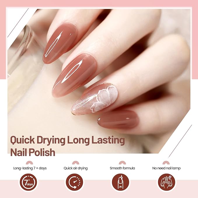 OpenLive Jelly Nail Polish Set 6 Colors Nude Pink Pale Purple Jelly Quick Dry Nail Polish Set for Nail Art Manicure DIY Salon