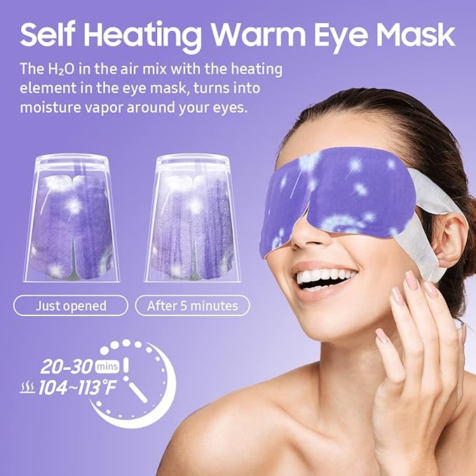 BeHoomi 30Packs Steam Eye Mask, Heated Eye Mask Warm Compress for Eyes, Self Heating Disposable Steam Mask for Home Sleep, Spa, Travel Essentials & Relaxation Gifts, Stocking Stuffers (Lavender)