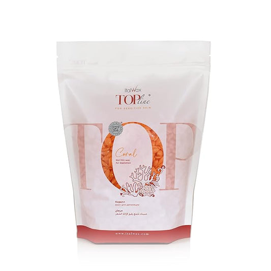 Italwax Top Line Coral Hard Wax 1.65lb (750g) – Creamy Intense Orange Texture with Strong Grip, Ideal for Bikini & Coarse Hair, Smooth Application for Sensitive Skin – Made in Italy