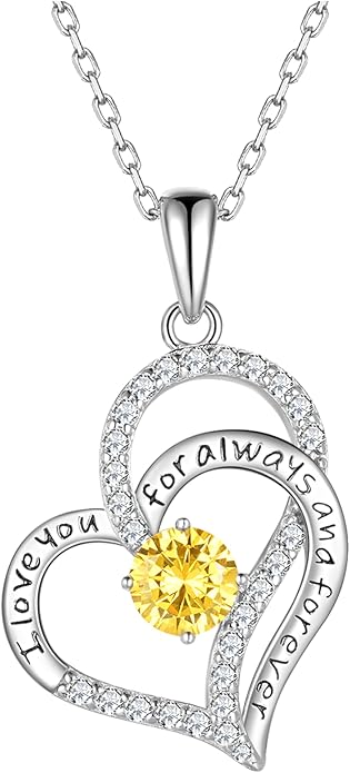 LynChoe Birthday Gifts Double Heart Birthstone Necklace for Women, S925 Sterling Silver Pendant Necklace Jewelry for Her Mother Mom Wife Girlfriend