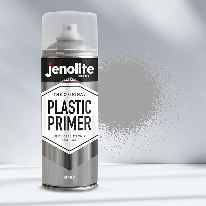 JENOLITE Plastic Primer Spray - GREY - Strong Adhesion Spray Paint Primer for Indoor and Outdoor Use On Hard Plastic Surfaces - 400ml (13.5fl oz)
